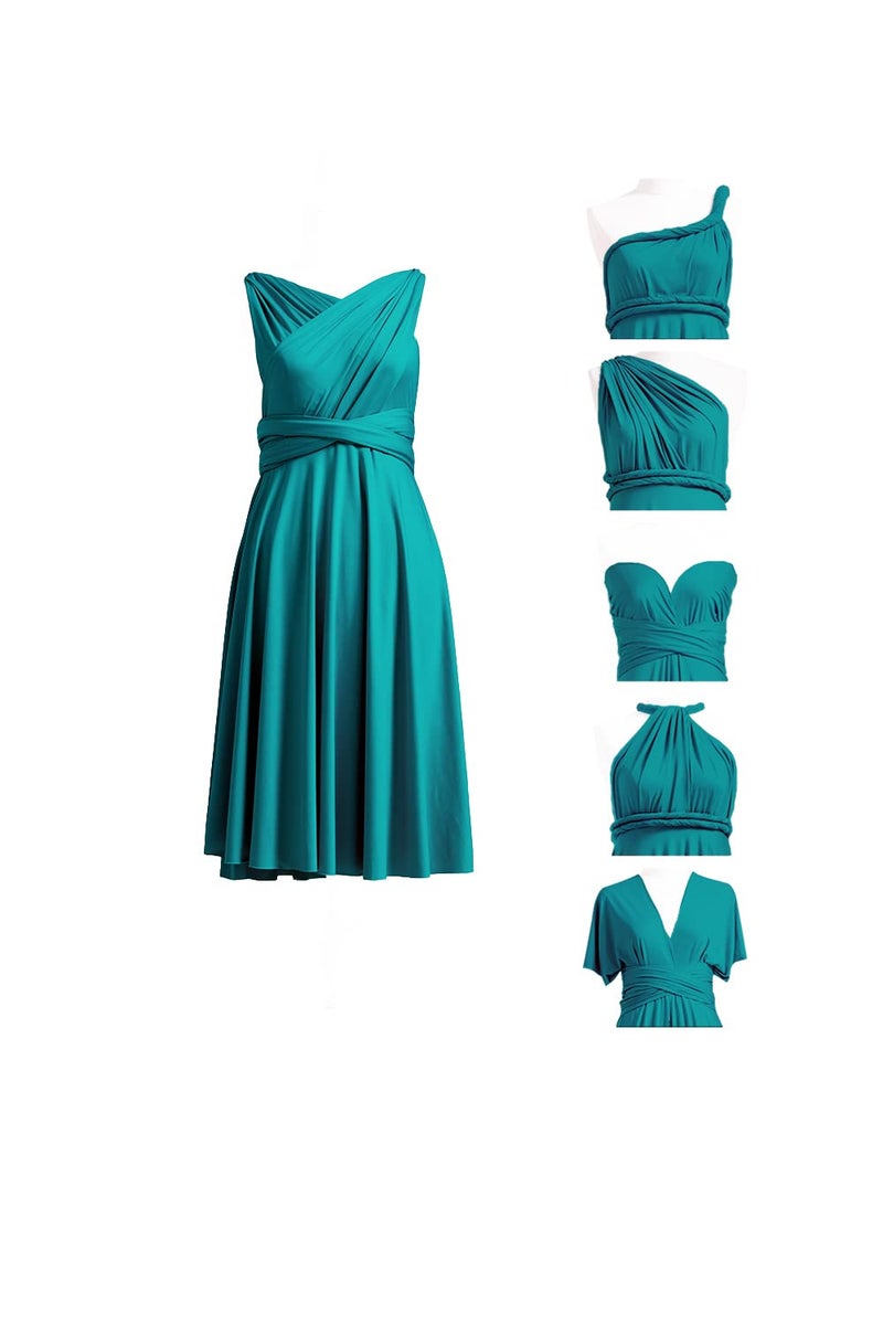 72styles Women's Infinity Bridesmaid Dresses Teal Short Convertible Transformer Multiway Twist Midi Dress Wedding Guest Gown - Image 1